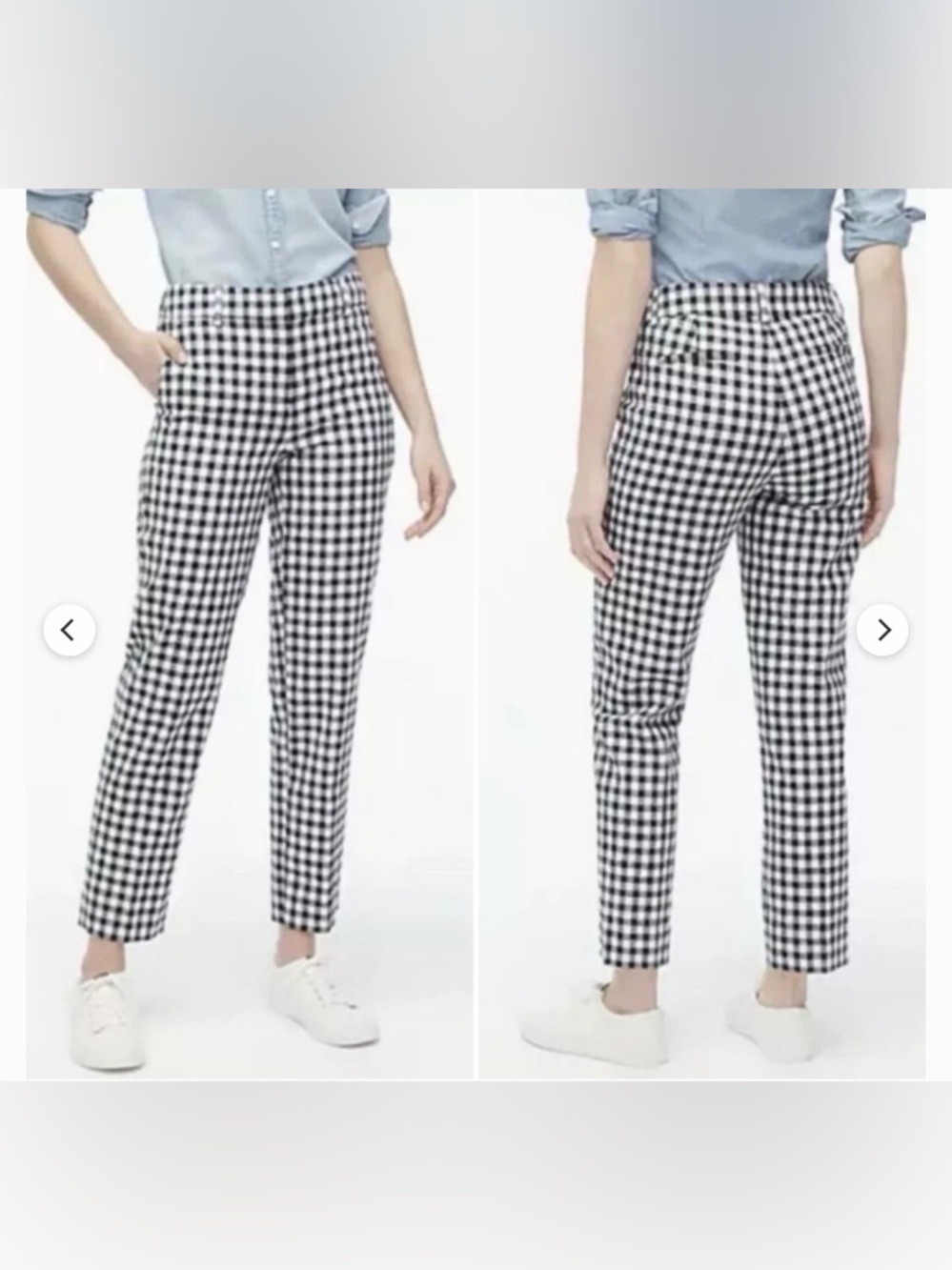 J. Crew Factory Holland Navy & White Gingham Linen-Blend Ankle Pants